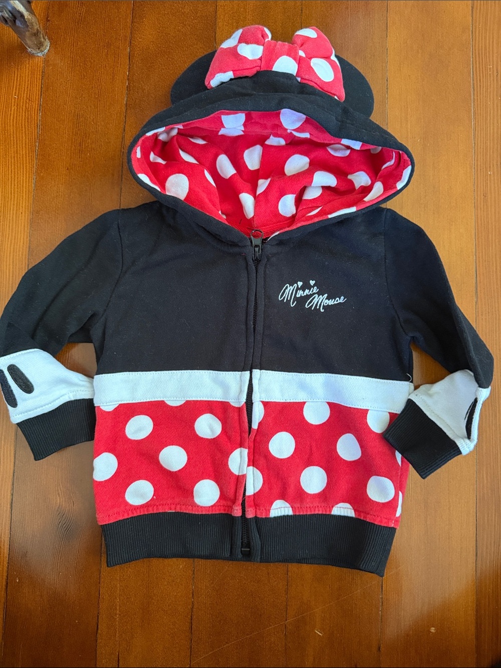 Disney Minnie Mouse Black, Red & White Polka Dot Hooded Zip-Up